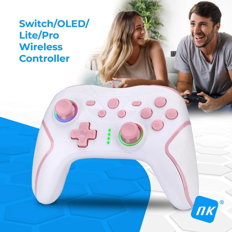 NK Wireless Switch Controller Fekete - OLED/Lite/Pro Kompatibilis, 6-Axis, Vibráció - white/pink