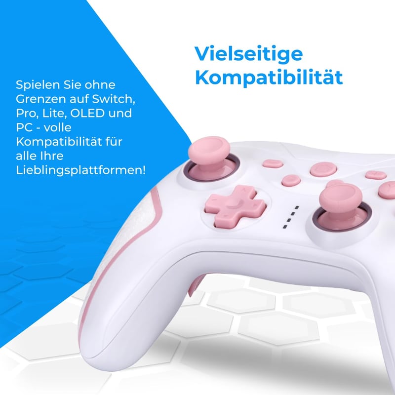 NK Wireless Switch Controller Fekete - OLED/Lite/Pro Kompatibilis, 6-Axis, Vibráció - white/pink