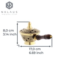 NKlaus Pálenica na kadidlo s drevenou rukoväťou - masívna mosadzná, ručne vyrobená dekorácia zlatej farby na kadidlo a zmesi vonných látok, 17x7x8 cm, ezoterika 7538 2