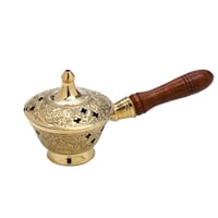 NKlaus Pálenica na kadidlo s drevenou rukoväťou - masívna mosadzná, ručne vyrobená dekorácia zlatej farby na kadidlo a zmesi vonných látok, 17x7x8 cm, ezoterika 7538 1
