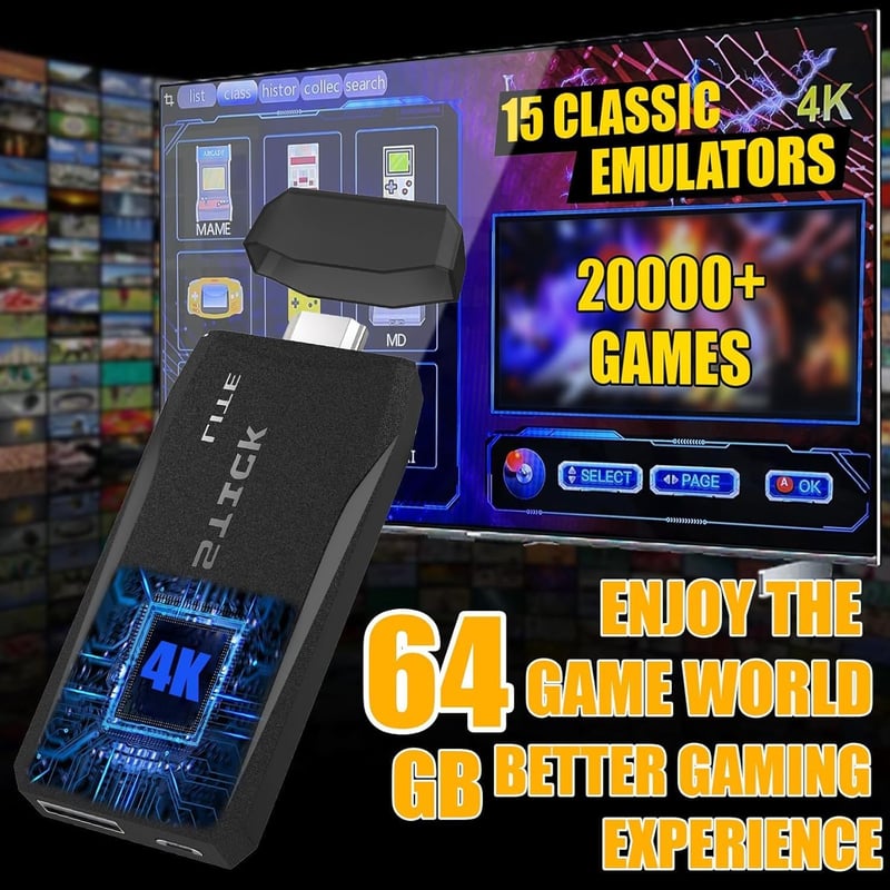 NOBES Retro Game Stick 21700+ játékkal, 2 kontrollerrel, HDMI csatlakozás