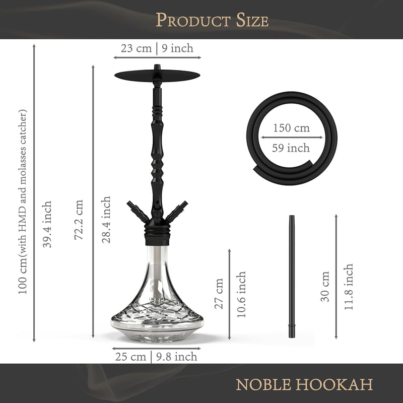 NOBLE HOOKAH 100 cm Shisha szett 4 csatlakozással LED világítással XXL fej