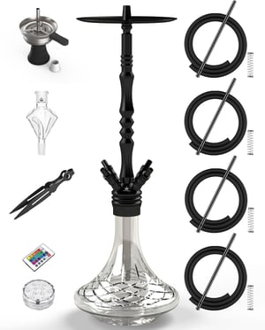 Vodná fajka NOBLE HOOKAH, 4 vývody, LED osvetlenie, XXL korunka, hliník - 100 cm