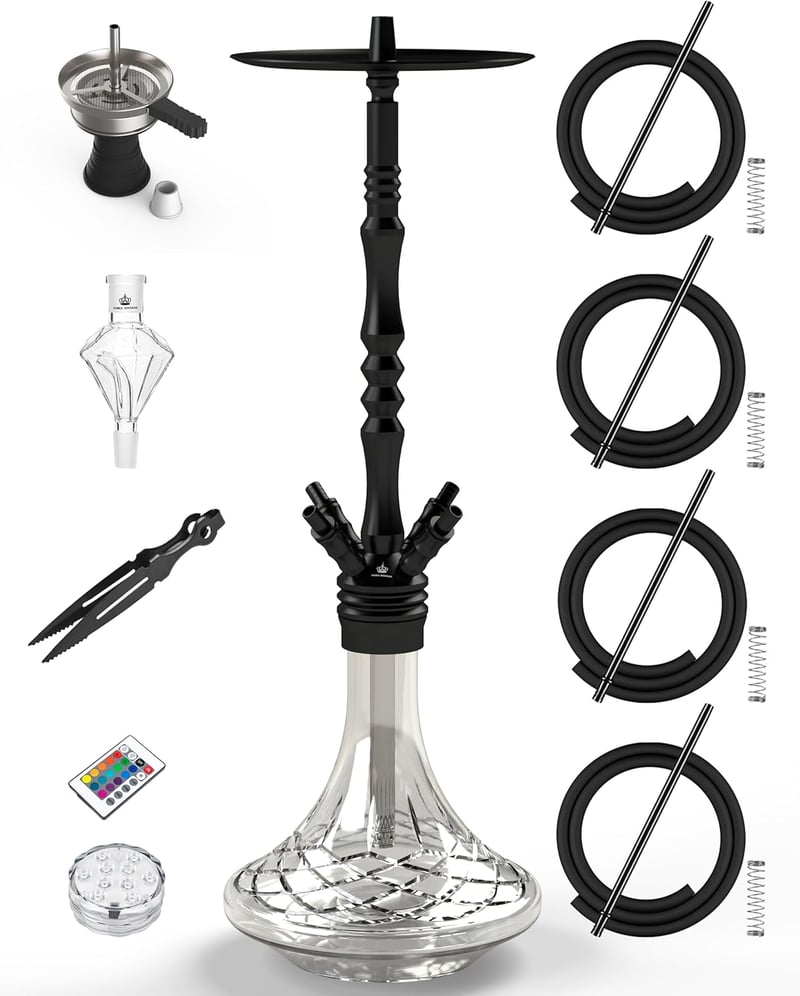 NOBLE HOOKAH 100 cm Shisha szett 4 csatlakozással LED világítással XXL fej