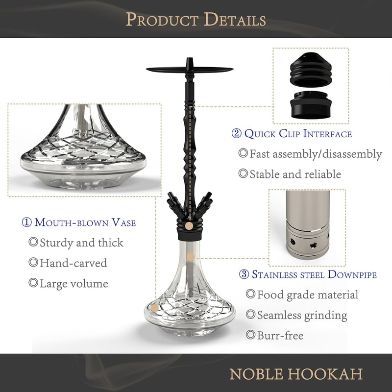 NOBLE HOOKAH 100 cm Shisha szett 4 csatlakozással LED világítással XXL fej