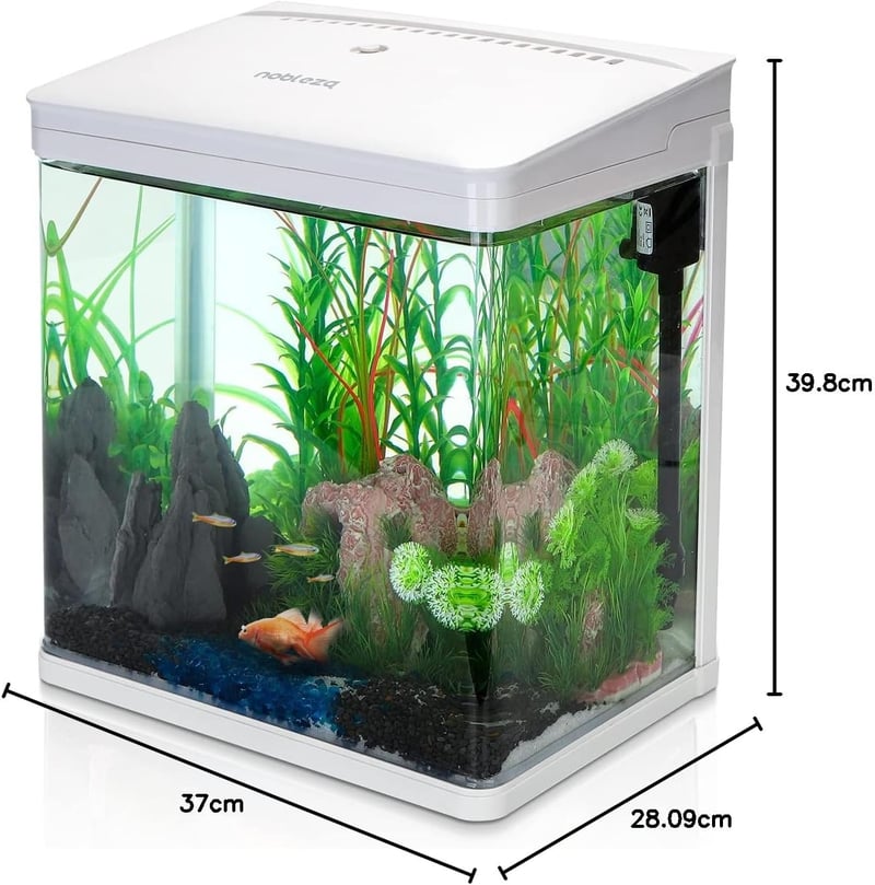 Nobleza 14 Literes Nano Akvárium LED Világítással és Szűrőrendszerrel - Édesvízi Trópusi Halaknak, Panoráma Üveg, Fehér