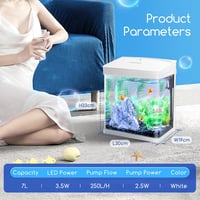 Nobleza 14 Literes Nano Akvárium LED Világítással és Szűrőrendszerrel - Édesvízi Trópusi Halaknak, Panoráma Üveg, Fehér 7