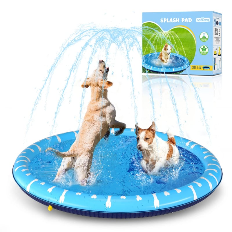 Piscină pentru câini Nobleza 140 cm, Covoraș pliabil cu stropitoare pentru câini, grosime 0,55 mm, antiderapant, jucărie de apă pentru grădină, pentru vară, pentru câini de talie mare și mică
