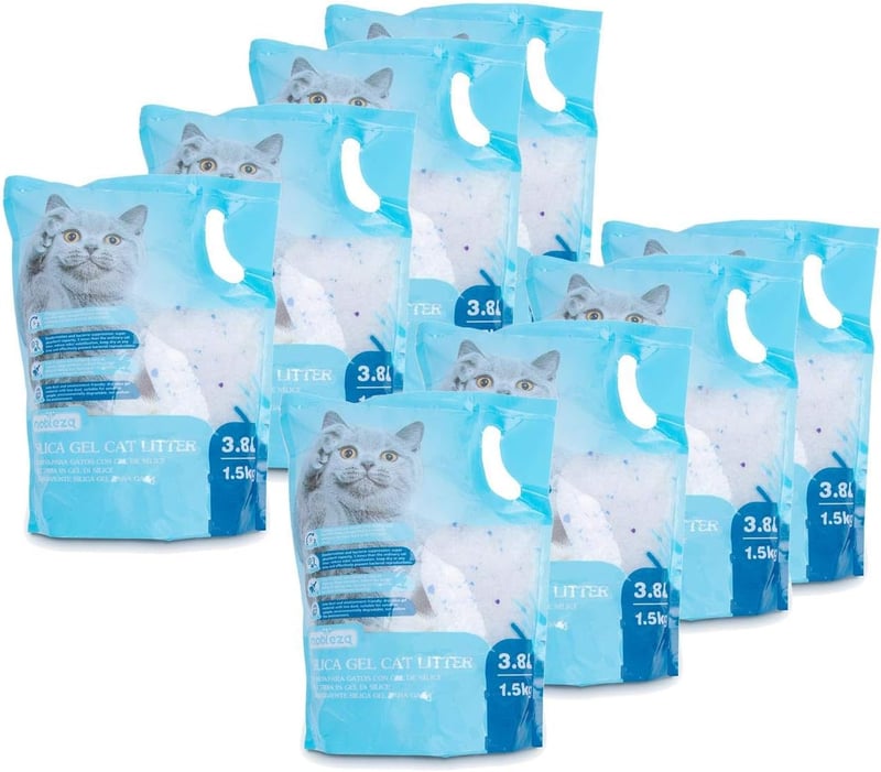 Nobleza Szilikát Kristály Macskaalom - 8x3,8L (30,4L) - Pormentes, Csomósodásmentes, Szagsemlegesítő, Gyors Nedvszívó, Biológiailag Lebomló