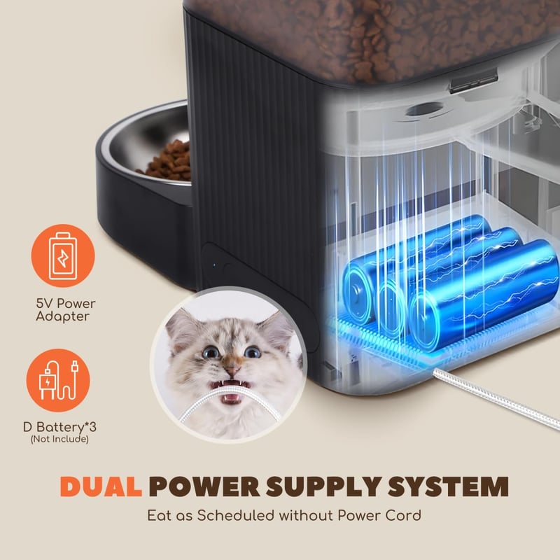 Nobleza WiFi Automata Kisállat Etető 4,2L - Kutyáknak és Macskáknak, Időzítővel, Hangrögzítéssel, 1-10 Adagolás, Rozsdamentes Tál, Fekete