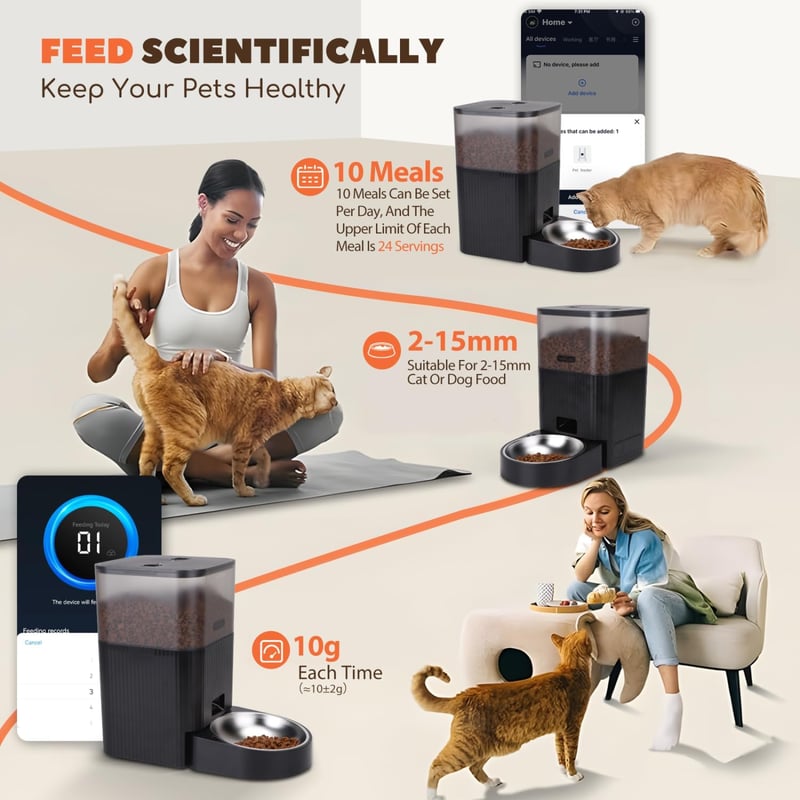 Nobleza WiFi Automata Kisállat Etető 4,2L - Kutyáknak és Macskáknak, Időzítővel, Hangrögzítéssel, 1-10 Adagolás, Rozsdamentes Tál, Fekete