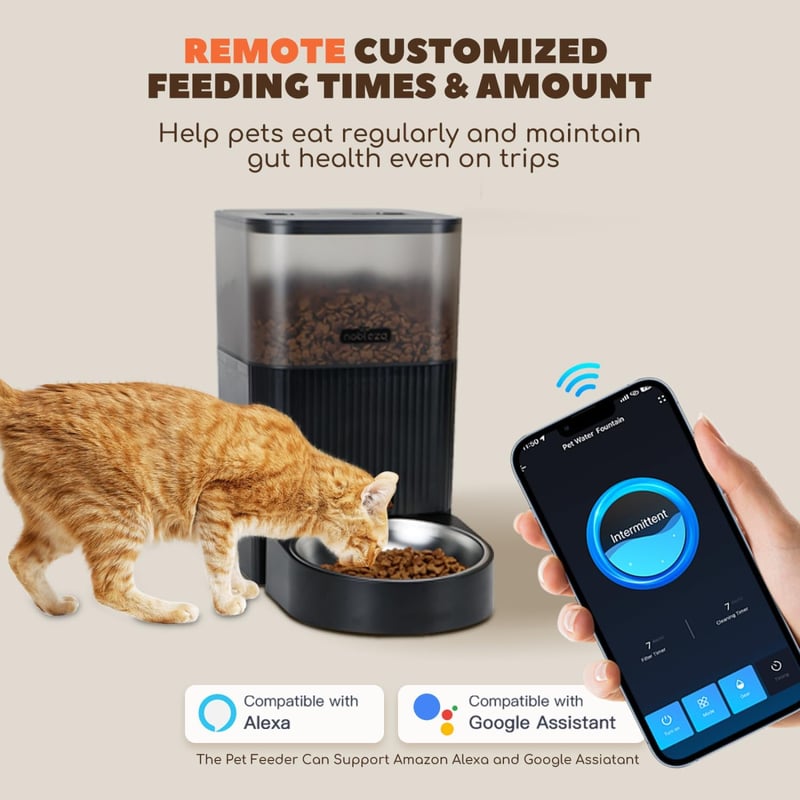 Nobleza WiFi Automata Kisállat Etető 4,2L - Kutyáknak és Macskáknak, Időzítővel, Hangrögzítéssel, 1-10 Adagolás, Rozsdamentes Tál, Fekete