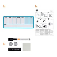 Mini tablă magnetică săptămânală Nobo, 360x140 mm, albastră, pentru scriere cu marker șters uscat, montabilă pe perete, cu suport de pix integrat, marker și magneți, 1904047 5