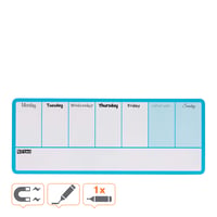 Mini tablă magnetică săptămânală Nobo, 360x140 mm, albastră, pentru scriere cu marker șters uscat, montabilă pe perete, cu suport de pix integrat, marker și magneți, 1904047 2