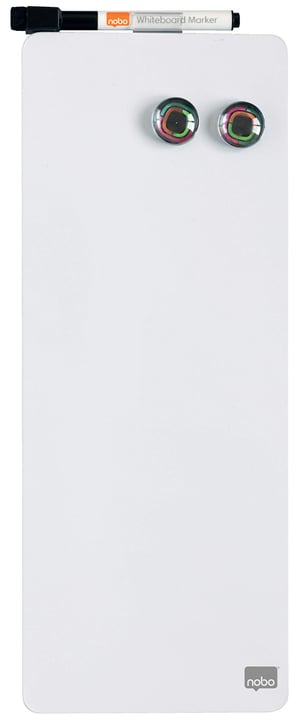 Mini tablă magnetică albă Nobo, 140x360 mm, fără ramă, cu marker și — produs cu urme de lovire/deformări (stare: vezi a 2-a imagine)