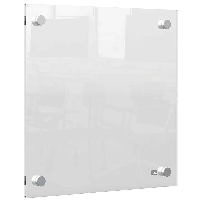 Tablă magnetică din sticlă acrilică Nobo Mini, montabilă pe perete, fără ramă, pentru scriere cu marker, albă, 300x300 mm, cu marker inclus