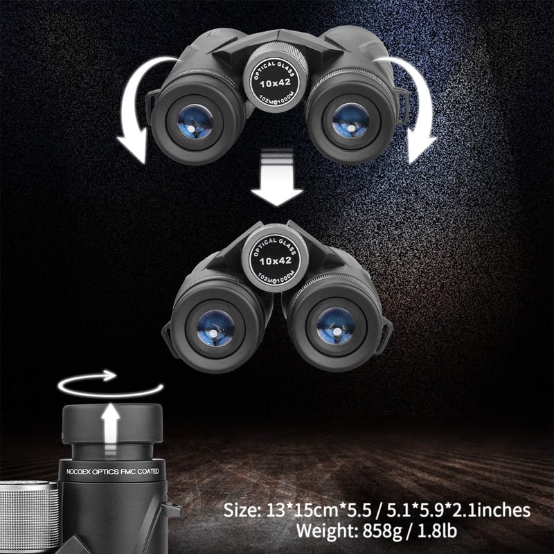 NOCOEX 10x42 Kompakt Távcső Felnőtteknek - Éjjellátó Funkció, Vízlepergető, Madármegfigyeléshez, Utazáshoz és Sporthoz, Hordozható