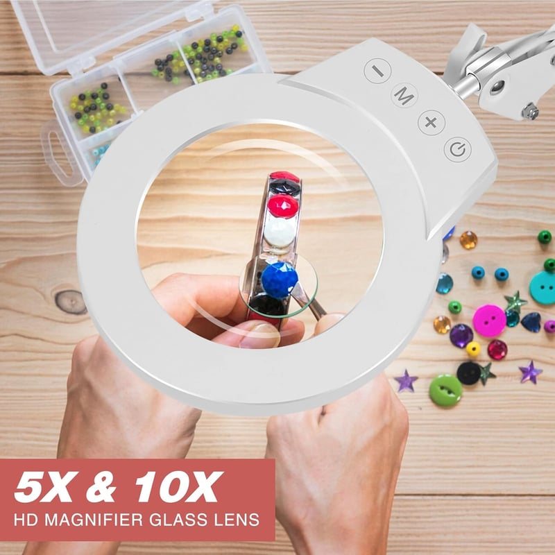 NOEVSBIG 2in1 Nagyítólámpa 10X 5X Állvánnyal LED Asztali Lámpa Hobbi Kézimunkához - 2-Touch lamp