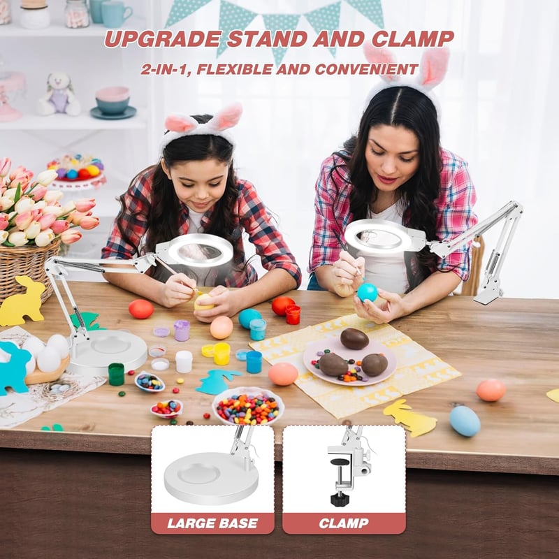 NOEVSBIG 2in1 Nagyítólámpa 10X 5X Állvánnyal LED Asztali Lámpa Hobbi Kézimunkához - 2-Touch lamp