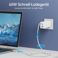 NOHON 65W GaN 3 portos USB-C gyorstöltő PD 3.0 + 1,2 m kábel - fehér 3
