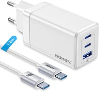 NOHON 65W GaN 3 portos USB-C gyorstöltő PD 3.0 + 1,2 m kábel - fehér 1