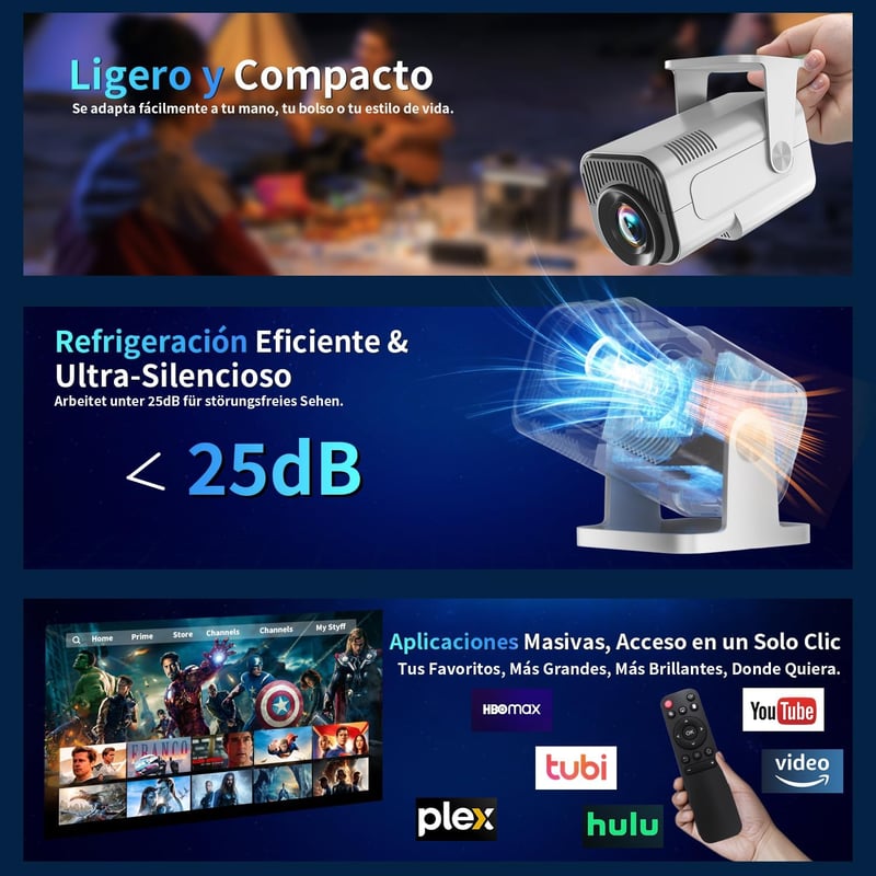 Nonete 1080P FHD Mini Projektor WiFi 6 Bluetooth 5.2 Android TV HDMI USB