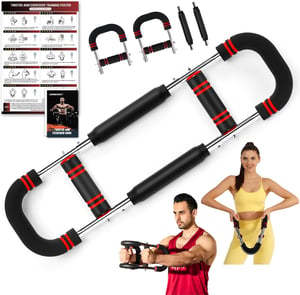 Aparat de antrenament pentru brațe și piept NOONCRAZY Twister, rezistență reglabilă 13-27 kg, echipament pentru exerciții partea superioară a corpului acasă, cu poster de antrenament inclus, pentru bărbați și femei