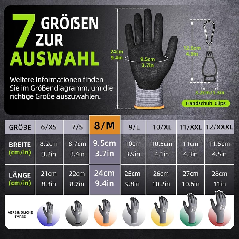 Nopaben Munkakesztyű 6 Pár Nitril Bevonattal, Csúszásmentes Grip, M Méret