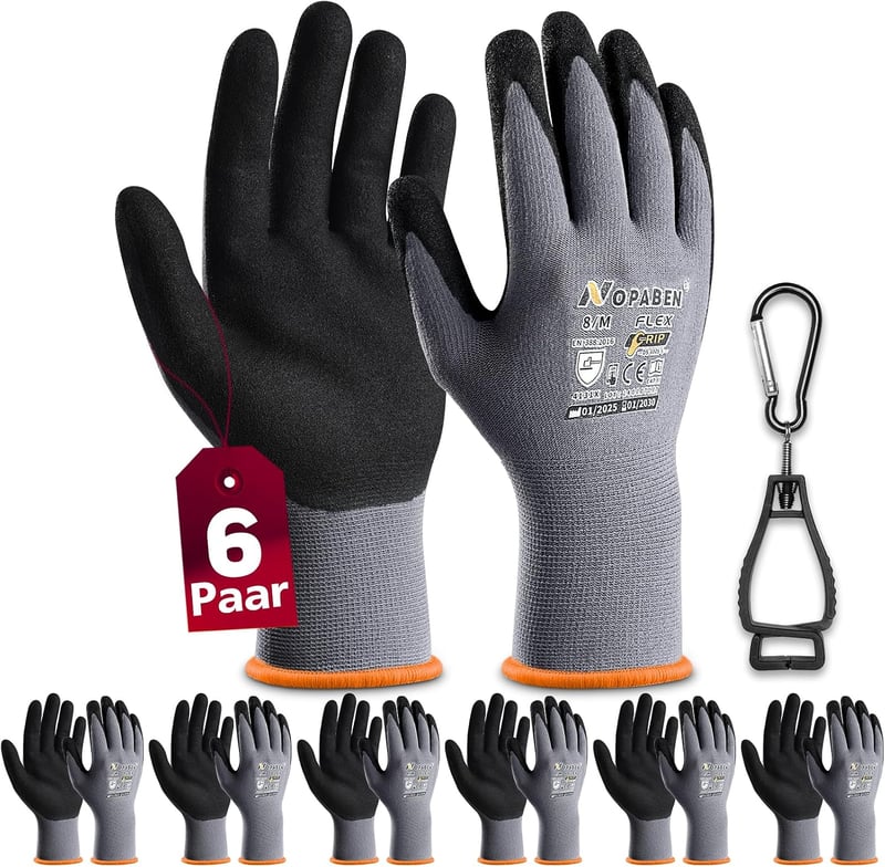 Nopaben Munkakesztyű 6 Pár Nitril Bevonattal, Csúszásmentes Grip, M Méret