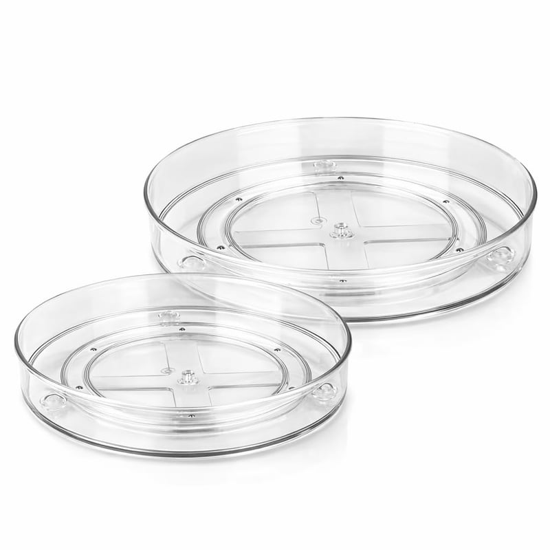 Nordkai organizér do chladničky, sada 2 ks, 360° otočný podnos, priehľadný Lazy Susan, 23,5 cm a 27 cm, na korenie a fľaše