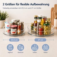Nordkai organizér do chladničky, sada 2 ks, 360° otočný podnos, priehľadný Lazy Susan, 23,5 cm a 27 cm, na korenie a fľaše 4