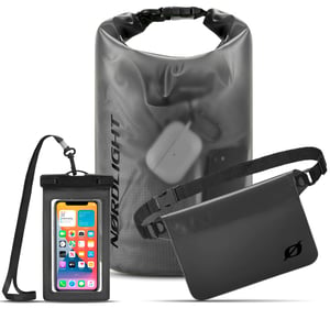 Nordlight vodootporni set torbi, 3 komada, antracit - suha torba 10L + torbica za telefon + torbica oko struka, IPX8 zaštita, podesive naramenice, za plažu i SUP