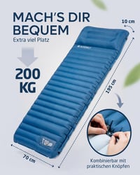NORDMUT® Saltea de camping autogonflabilă cu umflare rapidă și pompă de picior integrată 10 cm - Dimensiune compactă - Saltea de exterior cu umflare ușoară 6
