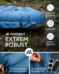 NORDMUT® Saltea de camping autogonflabilă cu umflare rapidă și pompă de picior integrată 10 cm - Dimensiune compactă - Saltea de exterior cu umflare ușoară 7