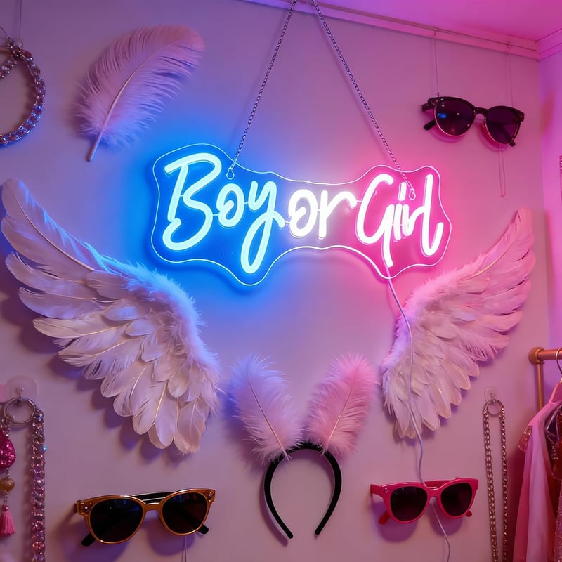 Nordstylee LED Neon "Boy or Girl" Kék-Rózsaszín Nemváló Dekoráció Babaváró Parti Kellék