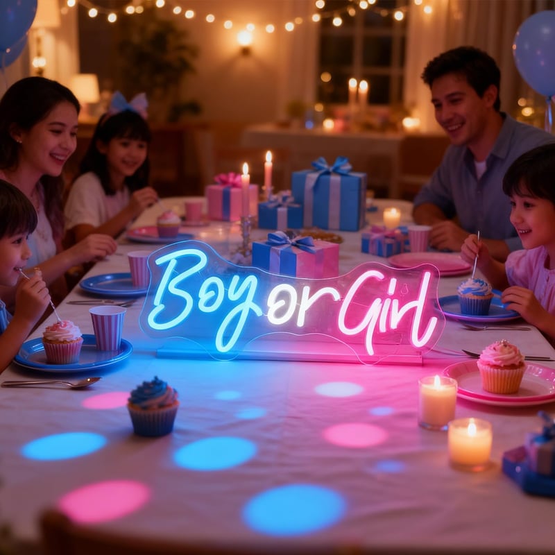 Nordstylee LED Neon "Boy or Girl" Kék-Rózsaszín Nemváló Dekoráció Babaváró Parti Kellék