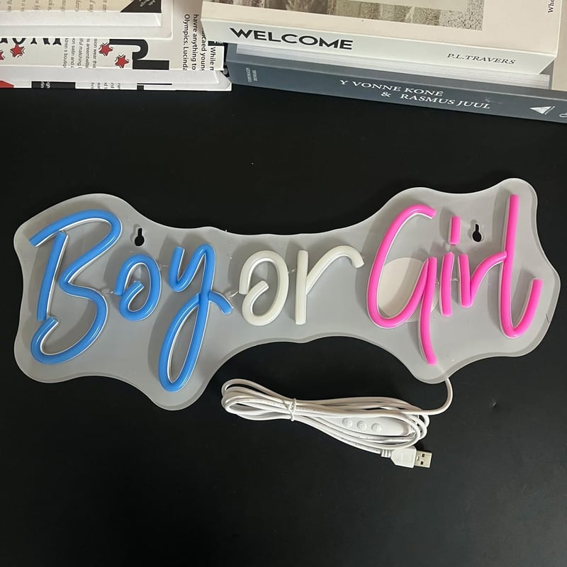 Nordstylee LED Neon "Boy or Girl" Kék-Rózsaszín Nemváló Dekoráció Babaváró Parti Kellék