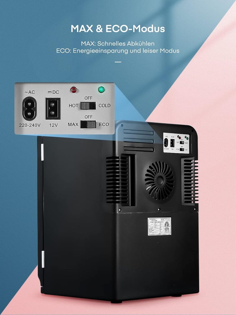 NORTHCLAN 15L Mini Hűtőszekrény - Otthoni és Autós Használatra (220V/12V), Hűtő-Fűtő Funkció, Max és Eco Üzemmód, Fekete
