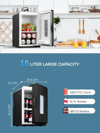 NORTHCLAN 15L Mini Hűtőszekrény - Otthoni és Autós Használatra (220V/12V), Hűtő-Fűtő Funkció, Max és Eco Üzemmód, Fekete 3