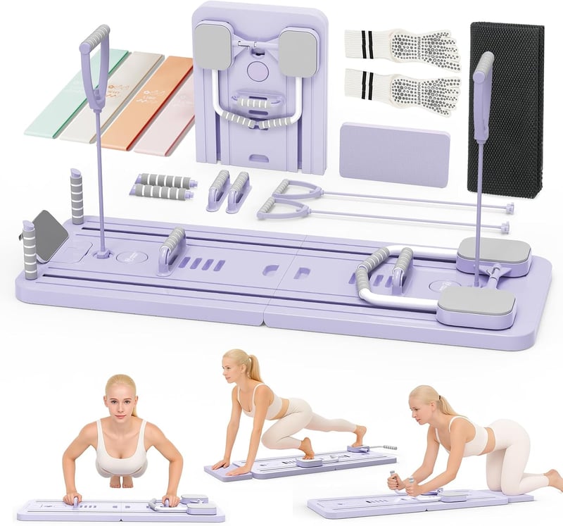 Northdeer Összehajtható Pilates reformer 8 az 1-ben lila otthoni fitnesz gyakorlótábla