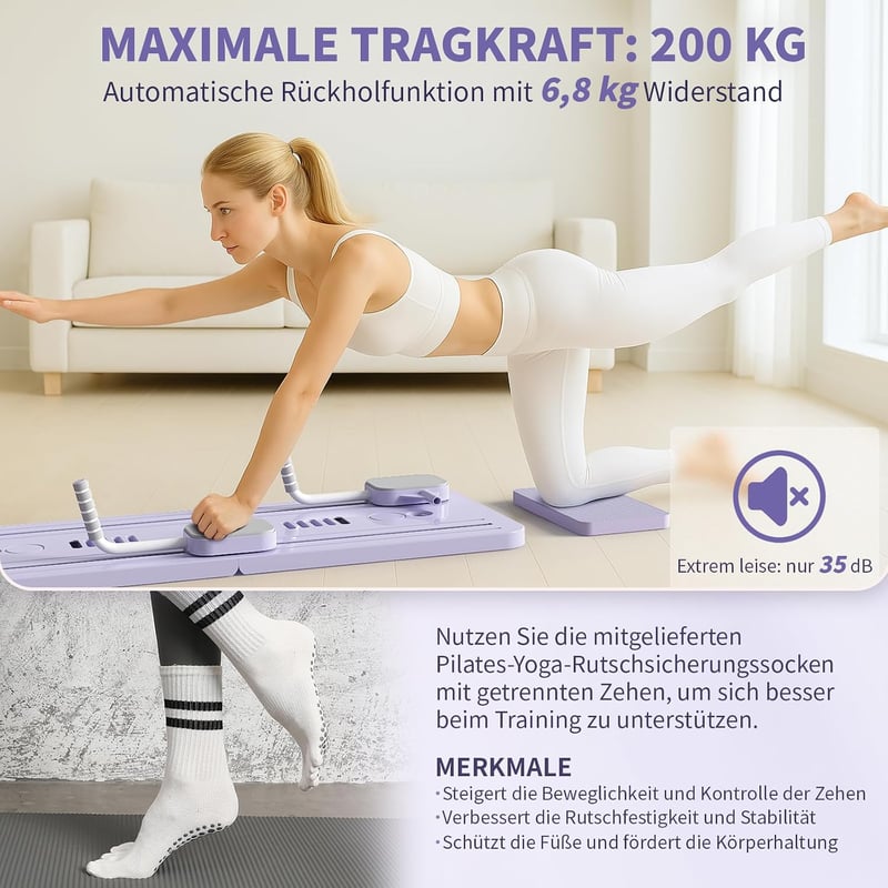 Northdeer Összehajtható Pilates reformer 8 az 1-ben lila otthoni fitnesz gyakorlótábla