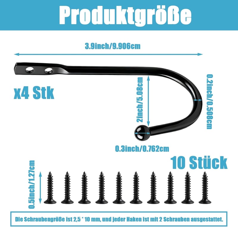 Notoke 4 db U alakú fém függönykapcsos falra szerelhető fekete