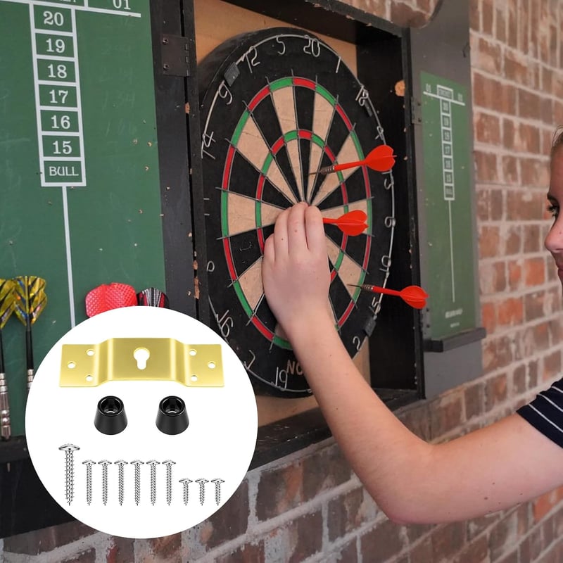 Notoke Arany fém darts tábla tartó készlet hordozható akasztós rögzítő csavarokkal, szegekkel és stabilizálókkal