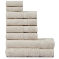 nottoc set ručnika, 8 dijelova – 2 ručnika za kupanje 70x140 cm, 4 ručnika za ruke 50x90 cm, 2 ručnika za goste 30x50 cm, s omčom za vješanje, 100% pamuk, pješčano bež 1