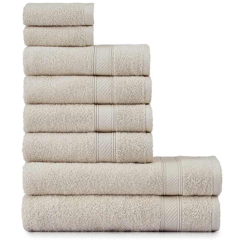 nottoc set ručnika, 8 dijelova – 2 ručnika za kupanje 70x140 cm, 4 ručnika za ruke 50x90 cm, 2 ručnika za goste 30x50 cm, s omčom za vješanje, 100% pamuk, pješčano bež