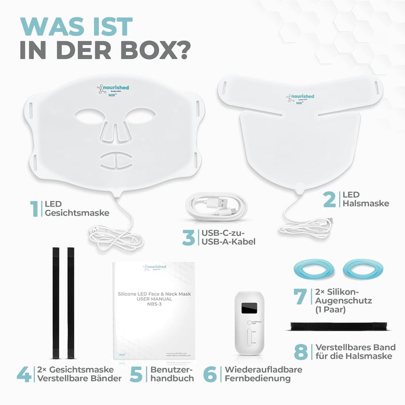 Nourished Bodynskin LED Arcmaszk Nyak Kezeléshez - 228 LED Vörös Kék Fény Ránctalanító Bőrápolás