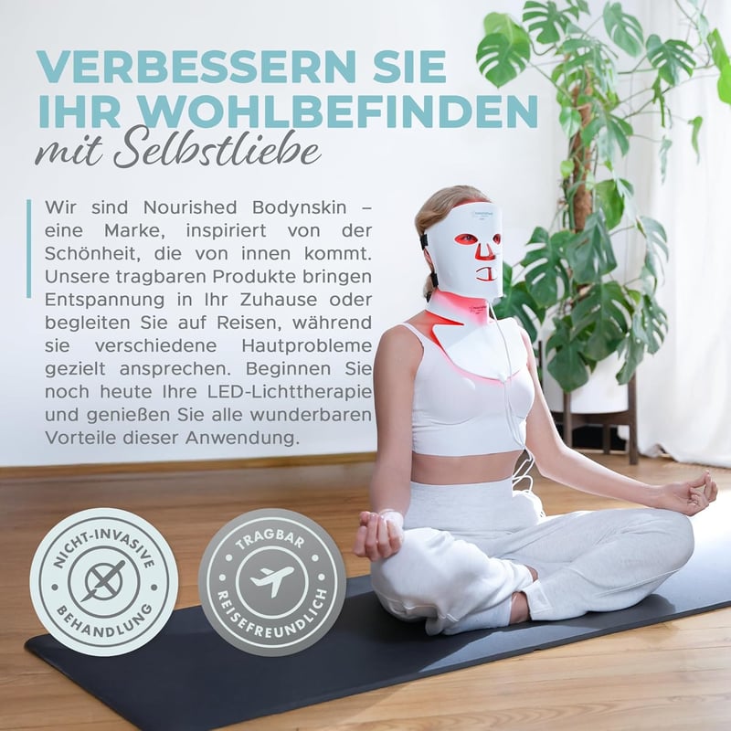 Nourished Bodynskin LED Arcmaszk Nyak Kezeléshez - 228 LED Vörös Kék Fény Ránctalanító Bőrápolás