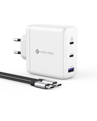 NOVOO 120W GaN III USB-C rýchlonabíjačka, 3-portová kompaktná nabíjačka s technológiou PPS, vrátane 1x PD 100W kábla typu C, kompatibilná s MacBook Pro, Dell XPS, iPad, iPhone 15, Galaxy S23, biela 1