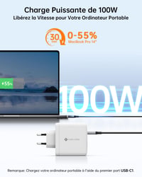 NOVOO 120W GaN III USB-C rýchlonabíjačka, 3-portová kompaktná nabíjačka s technológiou PPS, vrátane 1x PD 100W kábla typu C, kompatibilná s MacBook Pro, Dell XPS, iPad, iPhone 15, Galaxy S23, biela 3