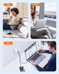 NOVOO 120W GaN III USB-C rýchlonabíjačka, 3-portová kompaktná nabíjačka s technológiou PPS, vrátane 1x PD 100W kábla typu C, kompatibilná s MacBook Pro, Dell XPS, iPad, iPhone 15, Galaxy S23, biela 7